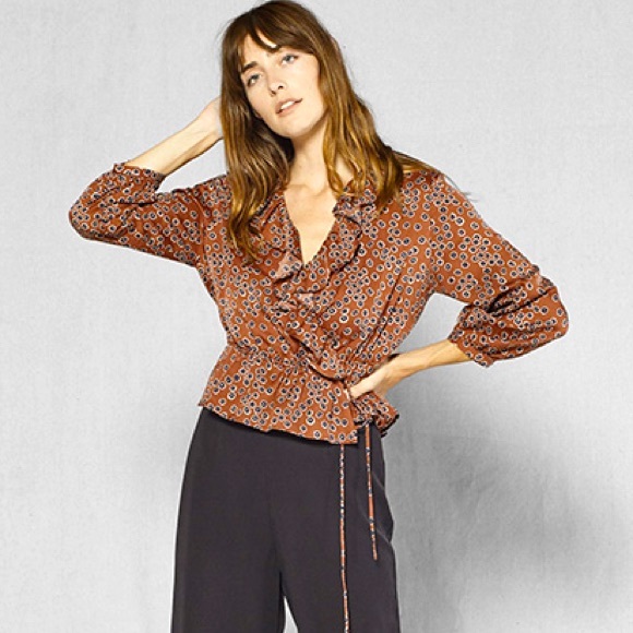 Outerknown Tops - Outerknown Rhiannon Wrap top NWT organic cotton silk ruffle blouse nutmeg laurel